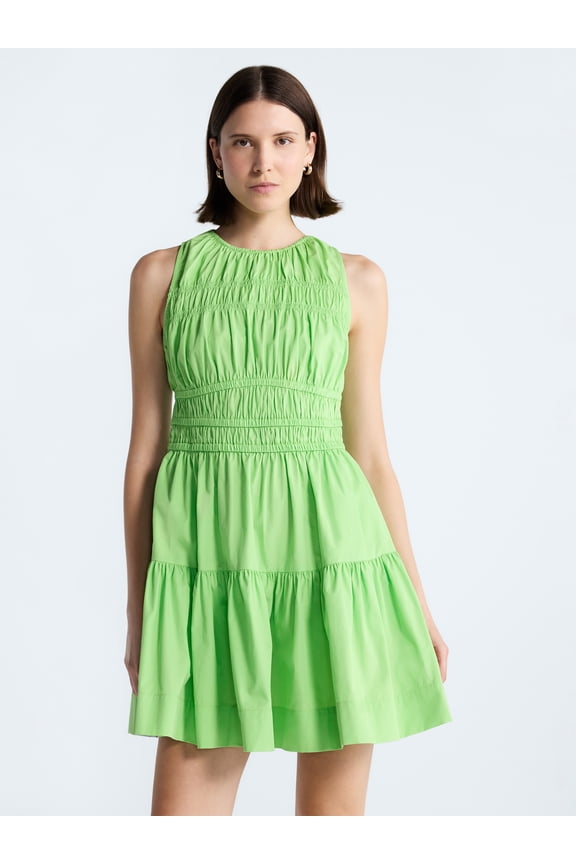 Women's and Women's Plus Smocked Cotton Drop Waist Mini Dress, Sizes XS-4X