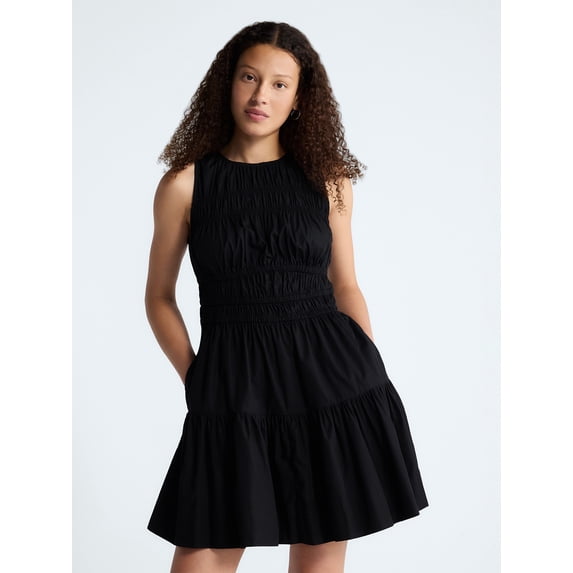 Free Assembly Women's and Women's Plus Smocked Cotton Drop Waist Mini Dress, Sizes XS-4X