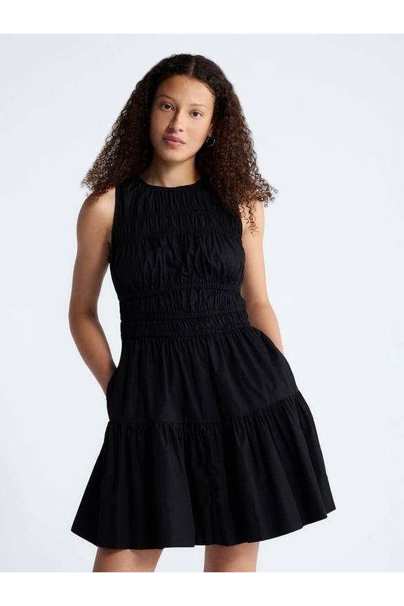 Women's and Women's Plus Smocked Cotton Drop Waist Mini Dress, Sizes XS-4X
