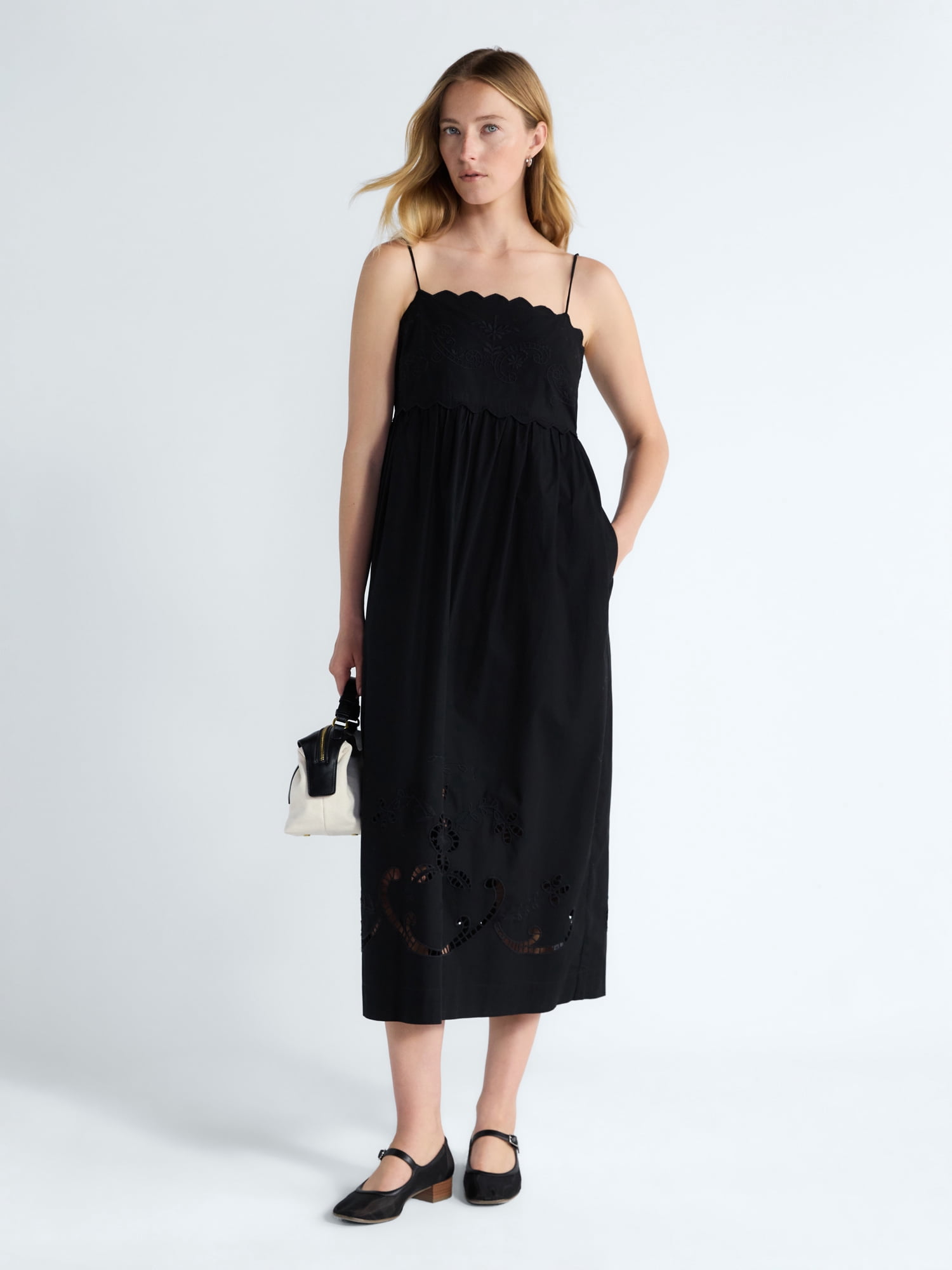 Free Assembly Women’s Embroidered Cotton Midi Dress, Sizes XS-XXL
