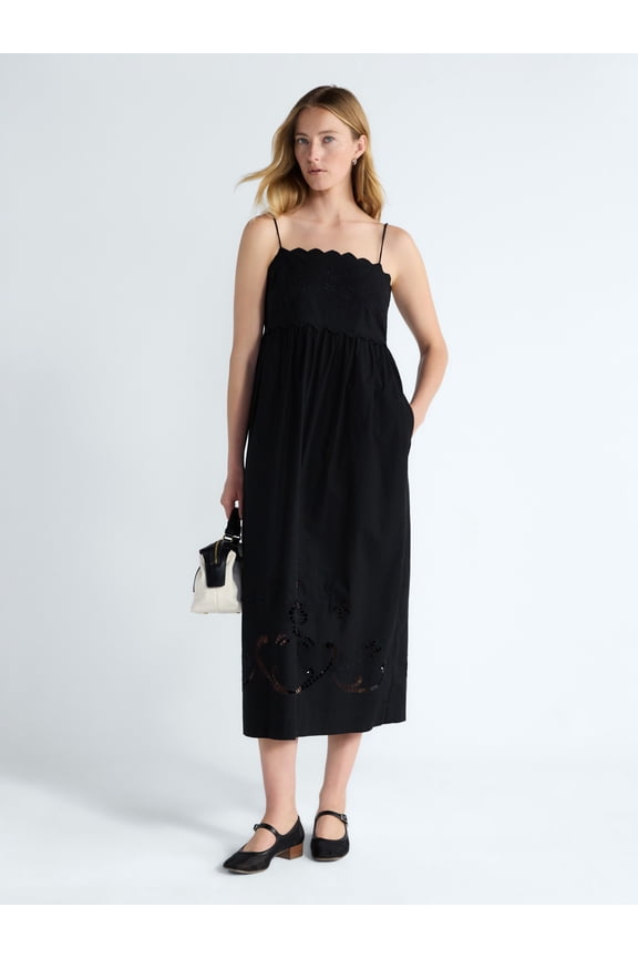 Women’s Embroidered Cotton Midi Dress, Sizes XS-XXL