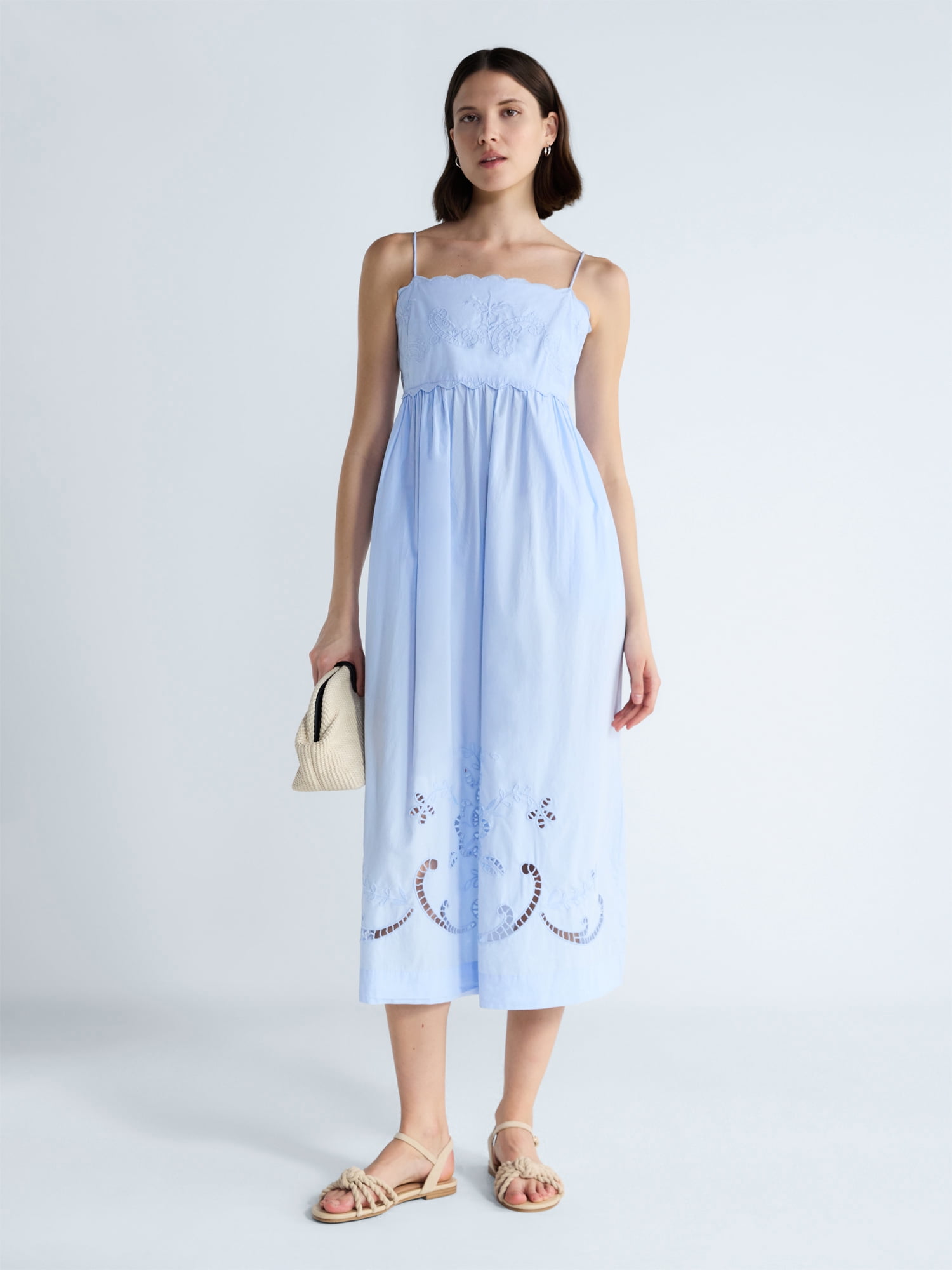 Free Assembly Women’s Embroidered Cotton Midi Dress, Sizes XS-XXL