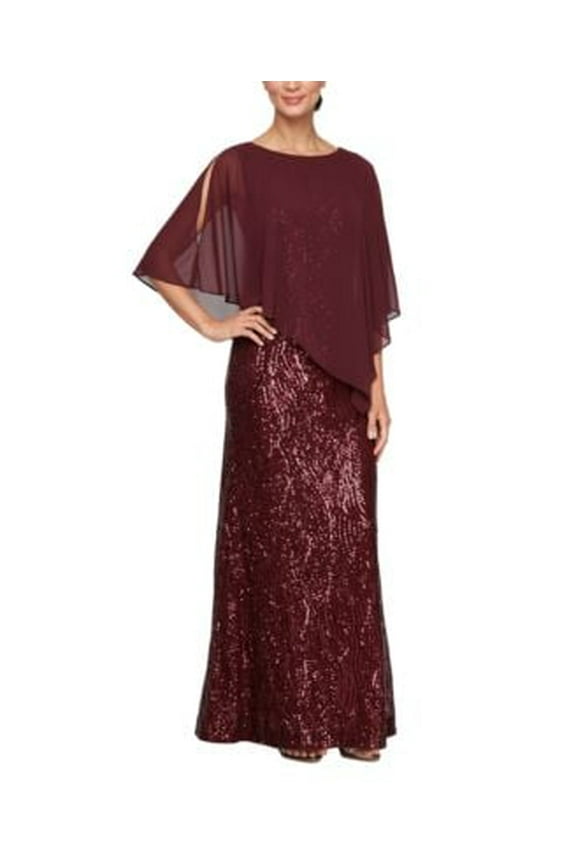 SL Fashions Petite Chiffon-Cape Sequinned Fig 8P