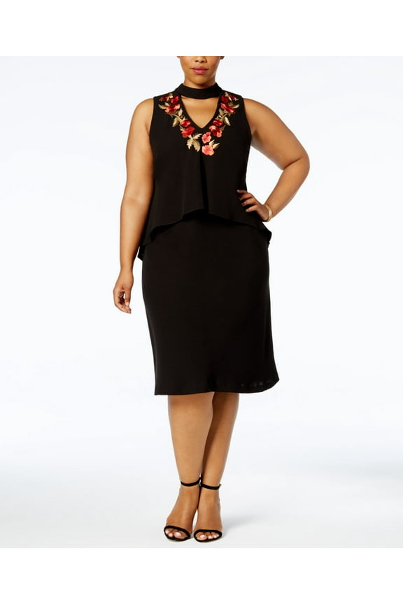 Plus Size Embroidered Choker Dress Black 20W