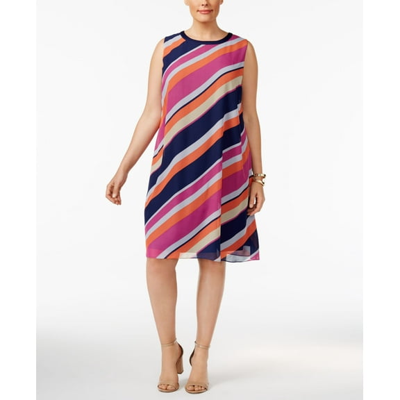 SL Fashions Plus Size Striped Shift Dress Multi 14W