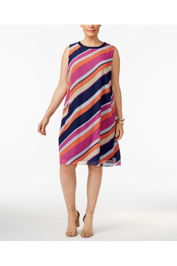 Plus Size Striped Shift Dress Multi 18W