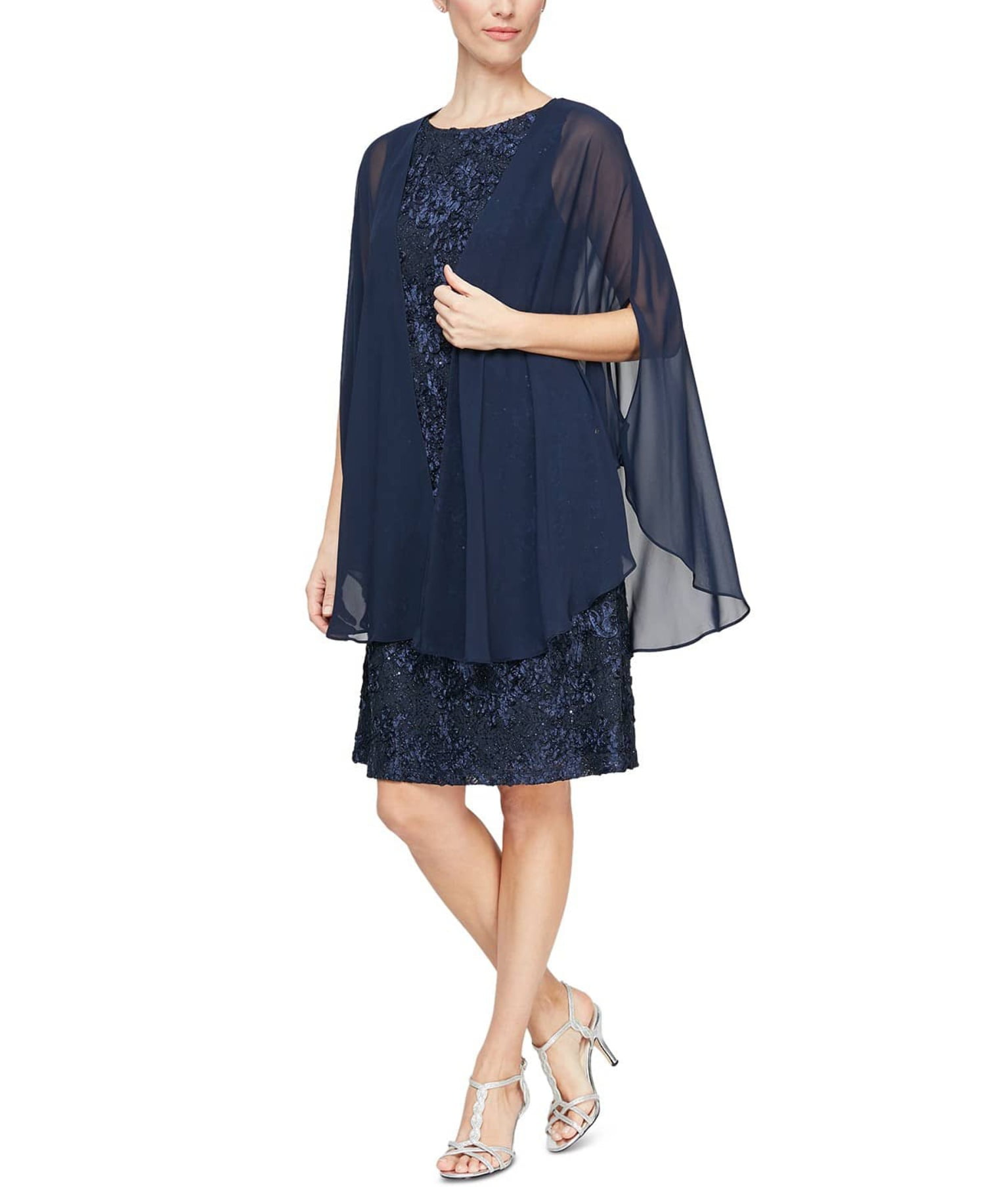 blue ruffle cape dress A-Line Embroidered Lace Evening Gown with V-Back & Train