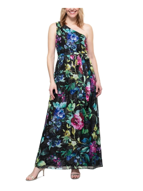 SL Fashions Womens Floral-Print One-Shoul Black Multi 18