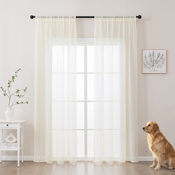 Sleep Zone 2 Panels Beige Lace Sheer Curtains, Modern Semi Sheer Curtains for Living Room Bedroom, Farmhouse (Beige, W52 x L95 Inch)