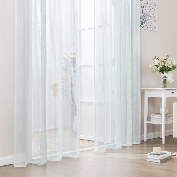 Sleep Zone 2 Panels Blue Wave Lace Sheer Curtains, Modern Semi Sheer Curtains for Living Room Bedroom, Farmhouse (Blue, W52 x L63 Inch)
