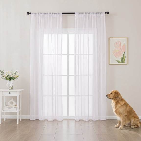 Sleep Zone 2 Panels Purple Wave Lace Sheer Curtains, Modern Semi Sheer Curtains for Living Room Bedroom, Farmhouse (Purple, W52 x L95 Inch)