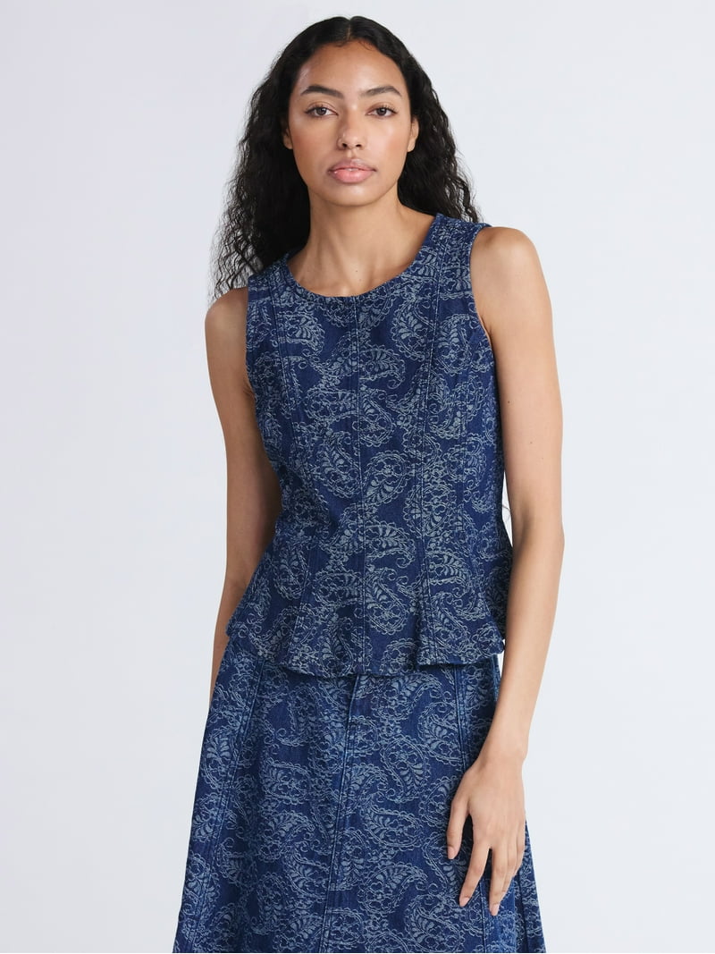 Free Assembly Women's Jacquard Cotton Panel Peplum Top
