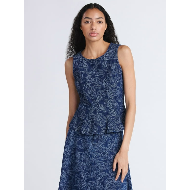 Free Assembly Women's Jacquard Cotton Panel Peplum Top