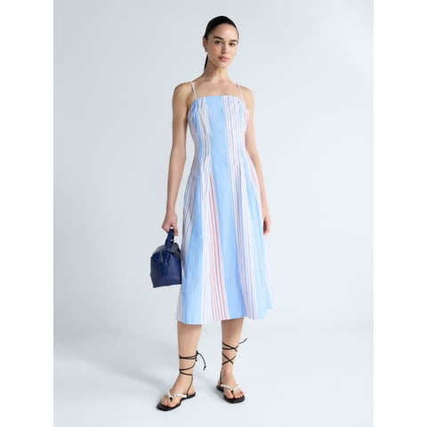 Women's and Women's Plus Sleeveless Cotton Panel Midi Dress, Sizes XS-4X