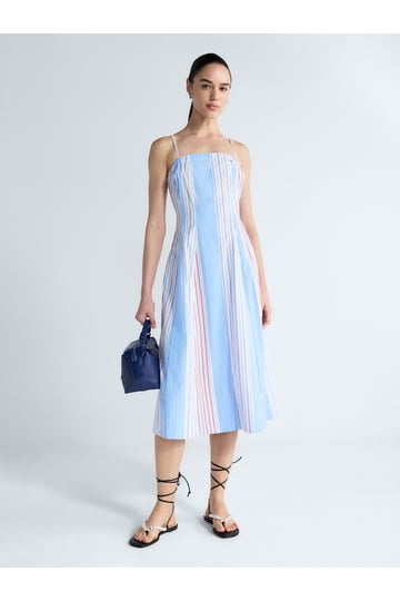 free assembly blue and white striped dress Free Assembly Girls Clear Blue Babydoll Dress with Asymmetric Neckline –  Eccentric Mall main image 1