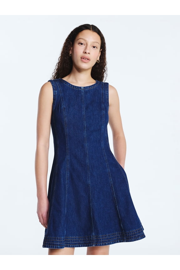 Women's and Women's Plus Sleeveless Denim Panel Mini Dress, Sizes XS-4X