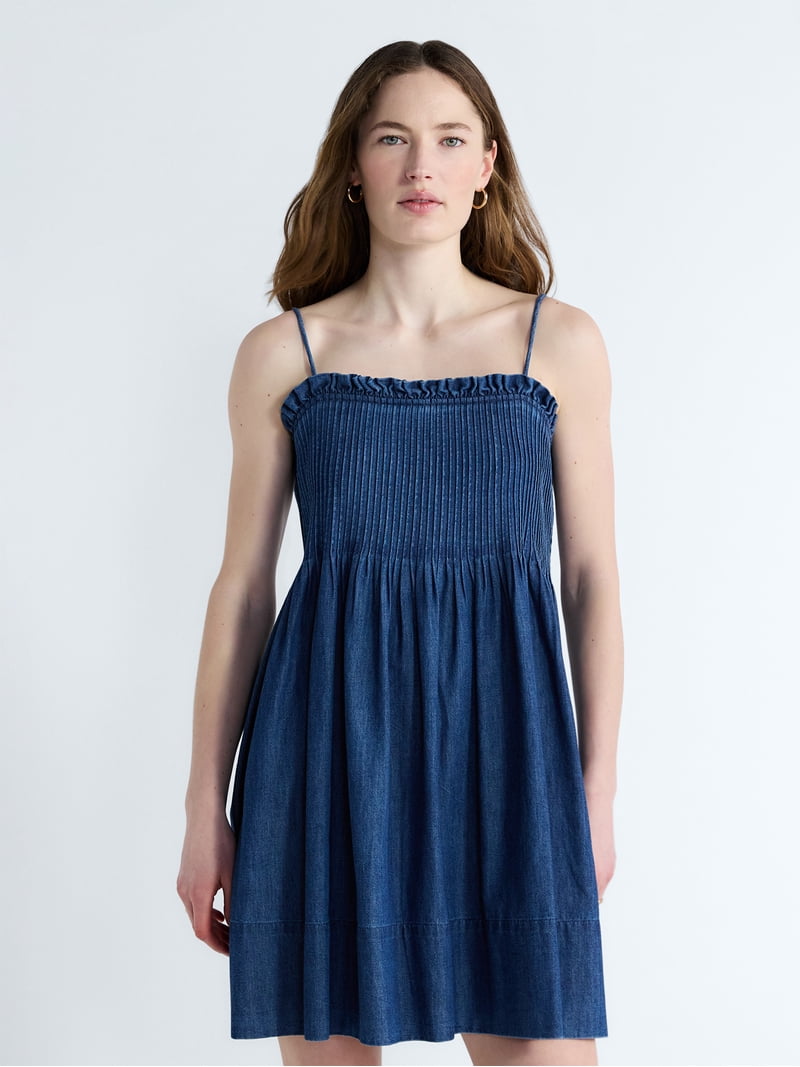 Free Assembly Women's Denim Pintuck Mini Dress, Sizes XS-XXL - Walmart.com