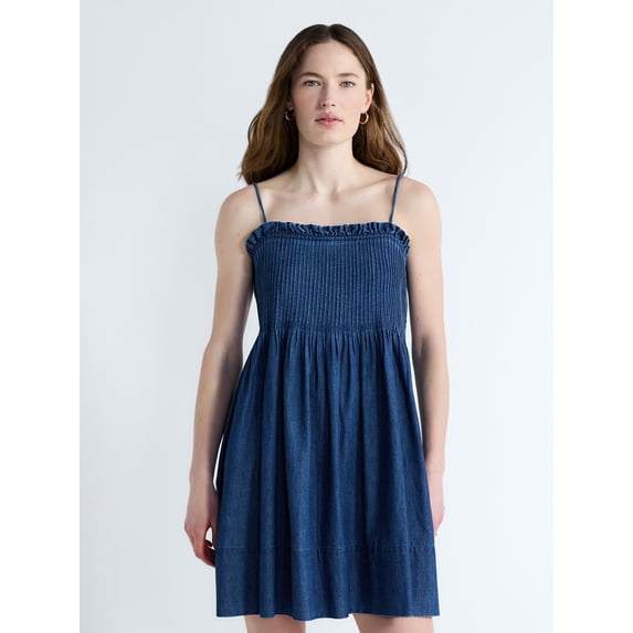 Free Assembly Women's Denim Pintuck Mini Dress, Sizes XS-XXL