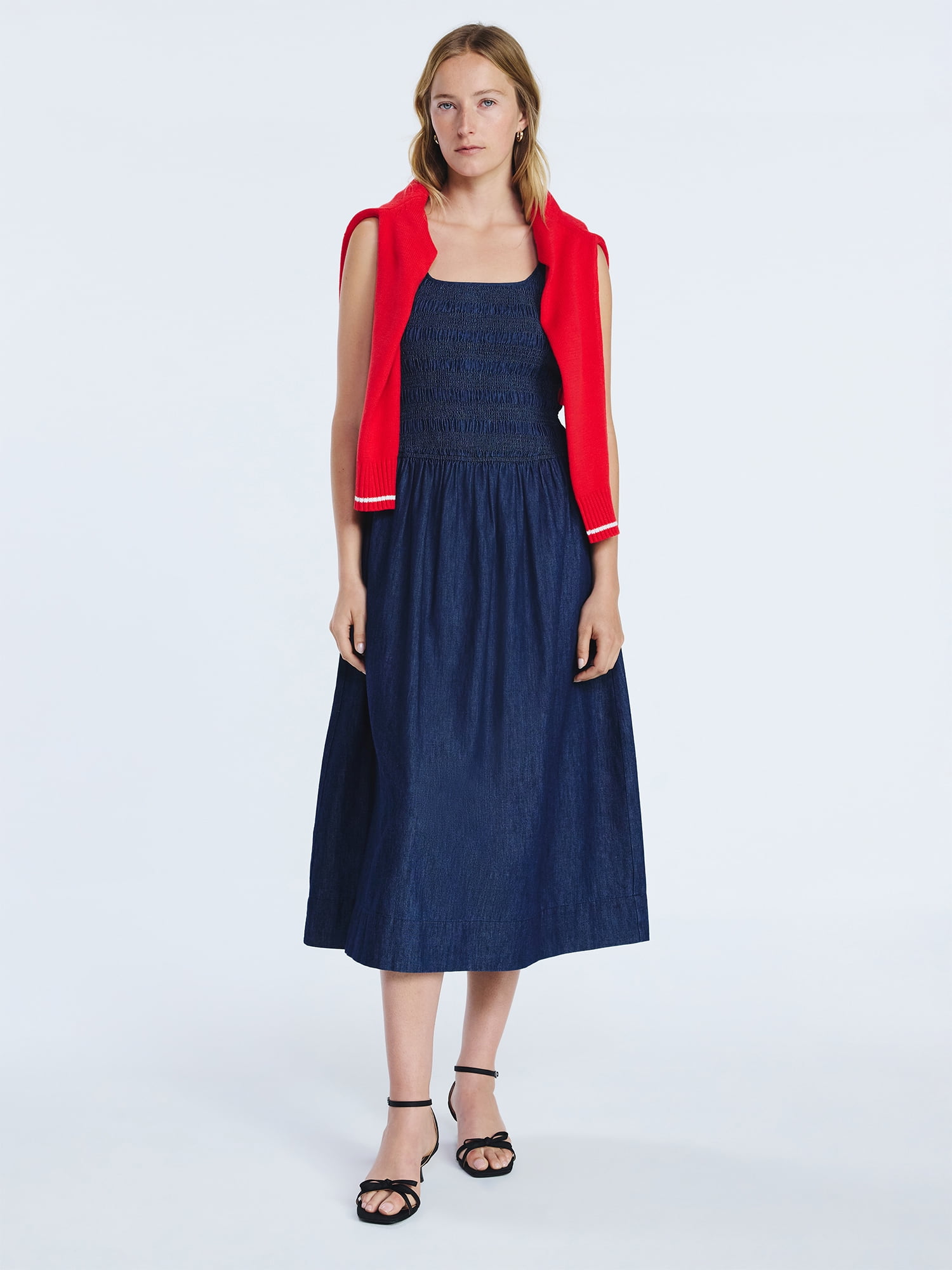 Free Assembly Women's and Women's Plus Cotton Sleeveless Smocked Midi Dress Size-XS to 4X