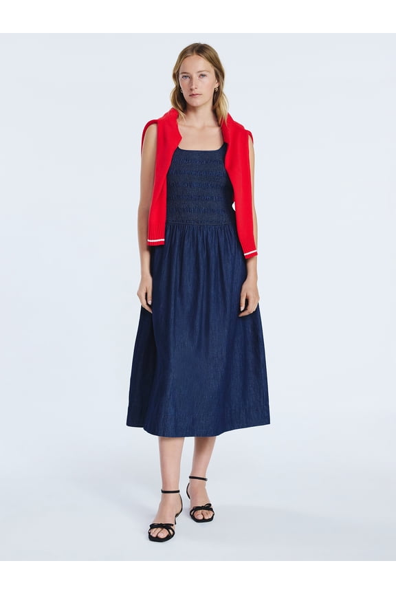 Women's and Women's Plus Cotton Sleeveless Smocked Midi Dress Size-XS to 4X