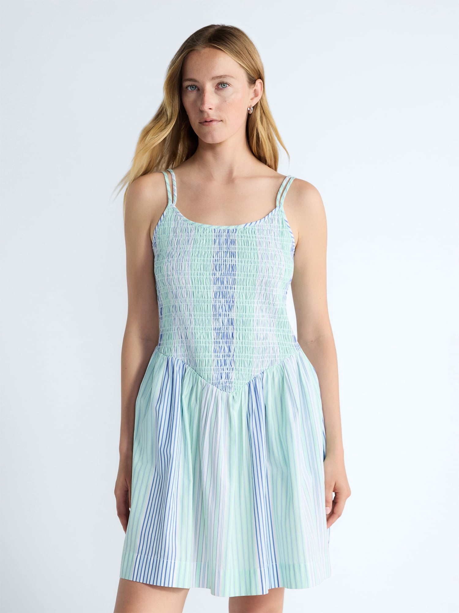 Free Assembly Women's Sleeveless Smocked Cotton Mini Dress, Sizes XS-XXL