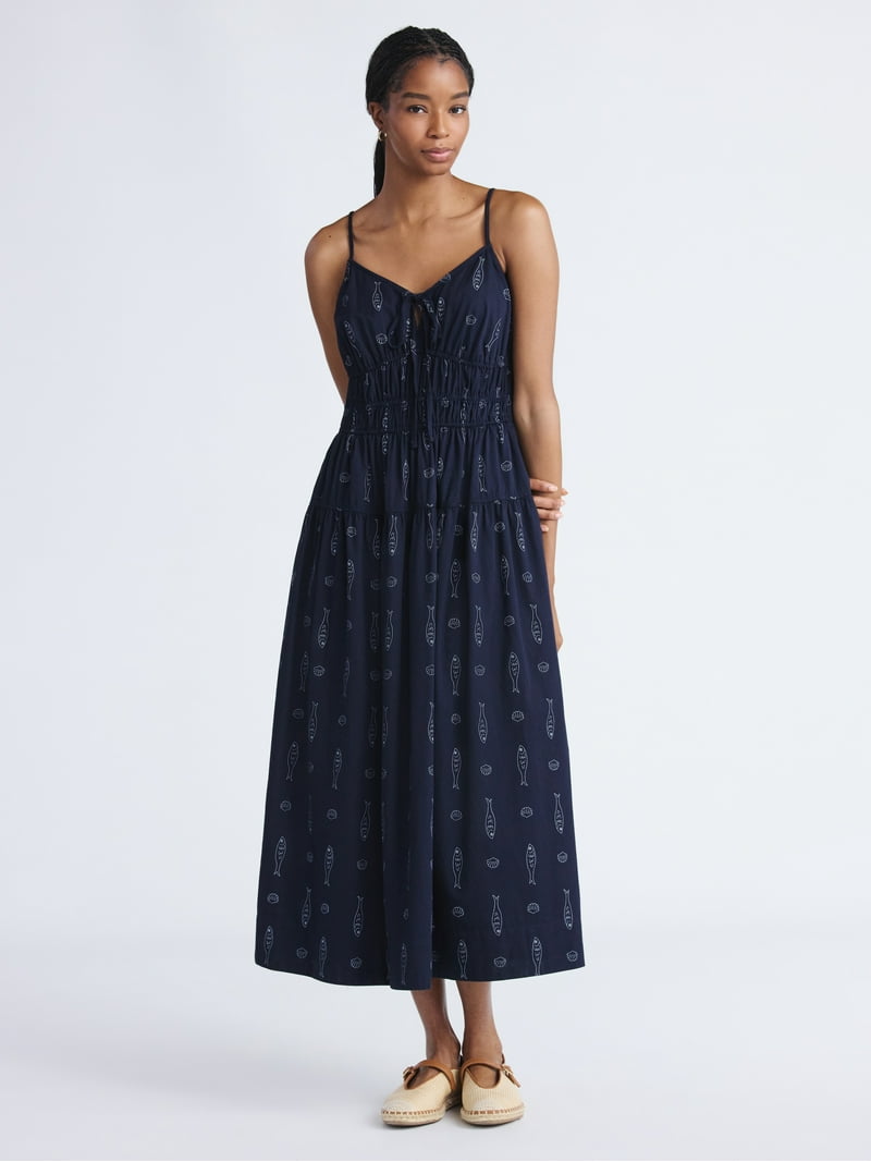 Free Assembly Women's and Women's Plus Smocked Cotton Maxi