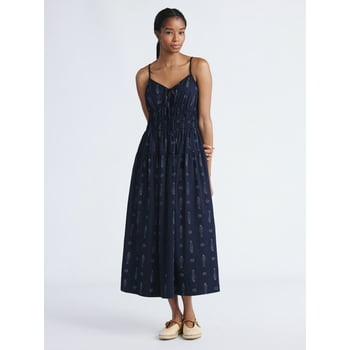 Free Assembly Women's and Women's Plus Smocked Cotton Maxi Dress, Sizes XS-4X