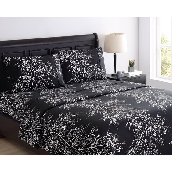 SL SPIRIT LINEN HOME EST. 1988 Foliage Microfiber Sheet Set Twin - Black