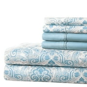 SL SPIRIT LINEN HOME EST. 1988 Paisley 6pc Sheet Set - Microfiber 90GSM Light Blue - Full