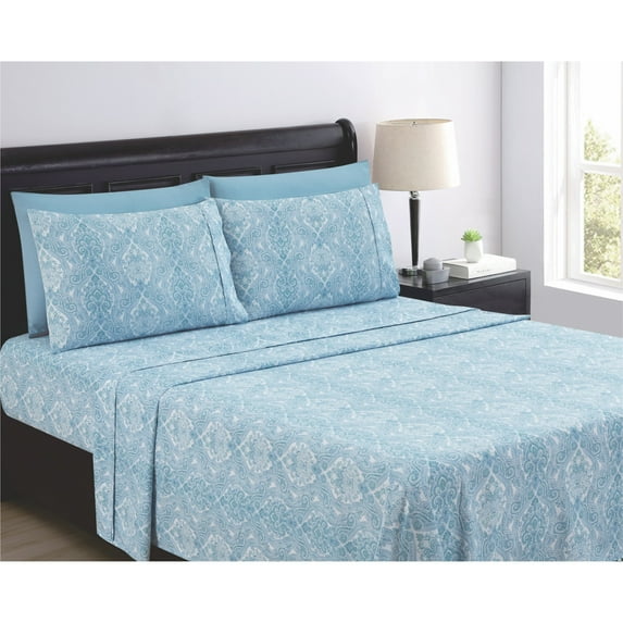 SL SPIRIT LINEN HOME EST. 1988 Paisley 6pc Sheet Set - Microfiber 90GSM Twin - Light Blue
