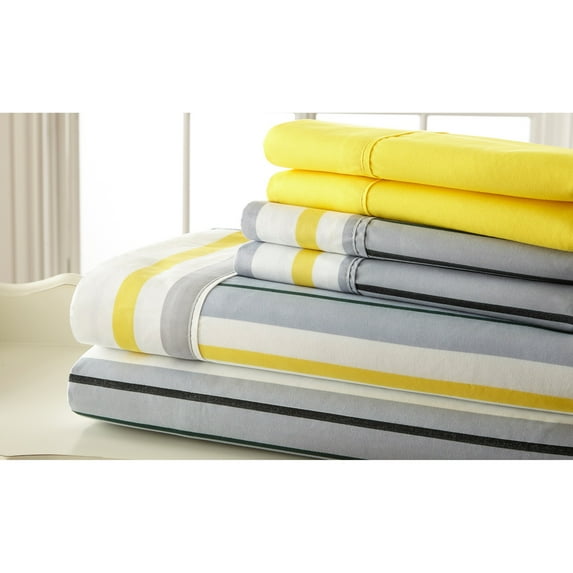 SL SPIRIT LINEN HOME EST. 1988 Traditional Home 6pc Sheet Set Grey Yellow Stripe - Full