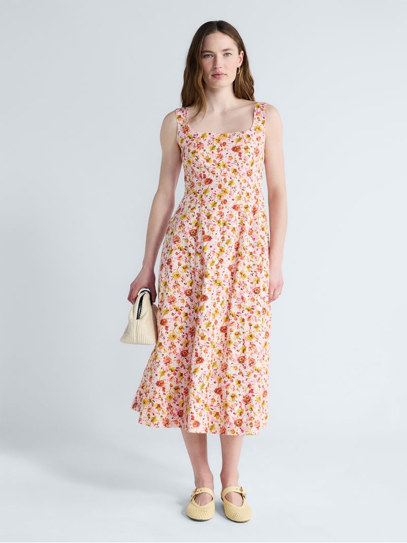 Free Assembly Women's and Women's Plus Square Neck Cotton Midi Panel Dress,  Sizes XS-4X - Walmart.com