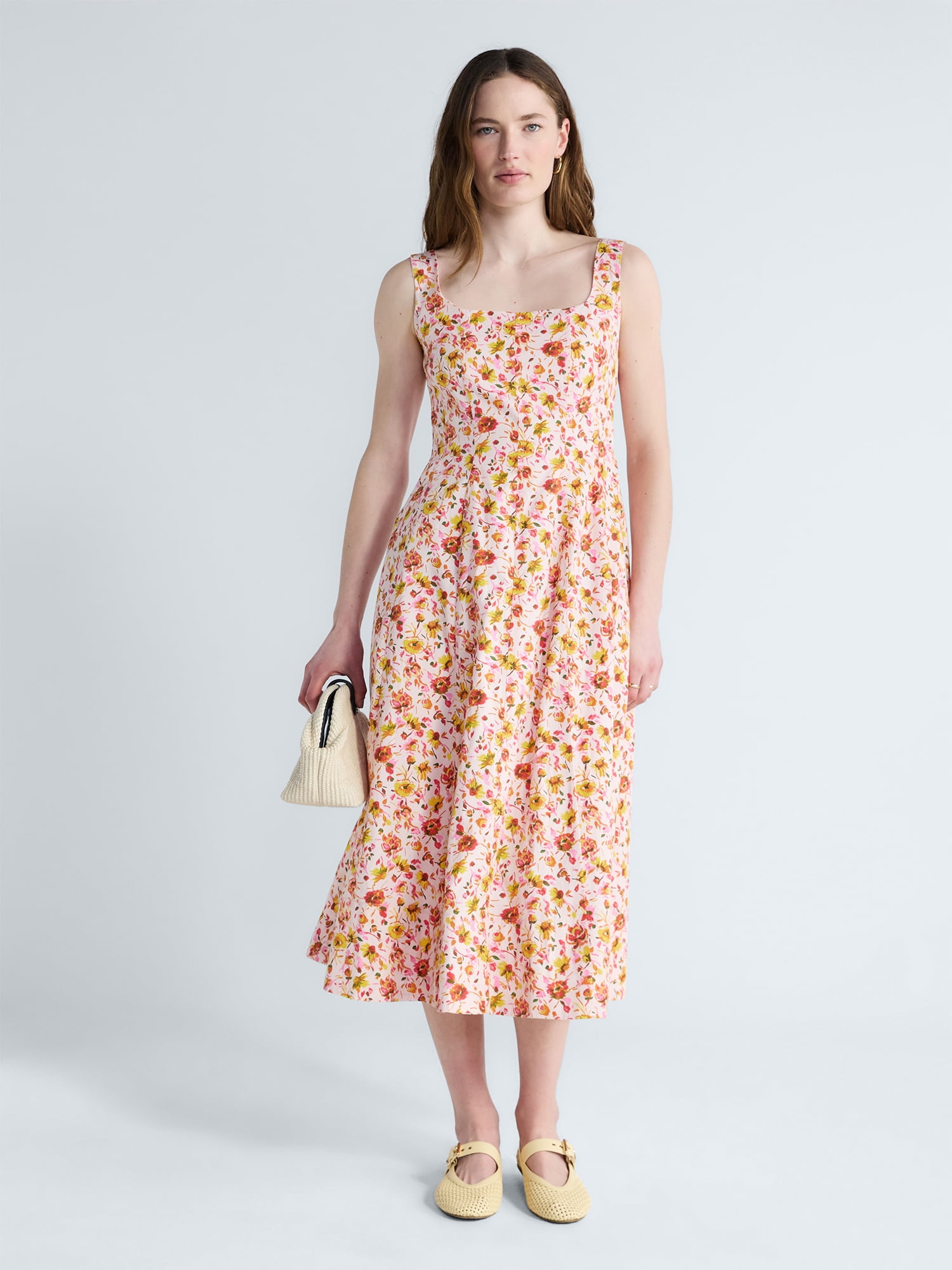 Free Assembly Women's and Women's Plus Square Neck Cotton Midi Panel Dress, Sizes XS-4X