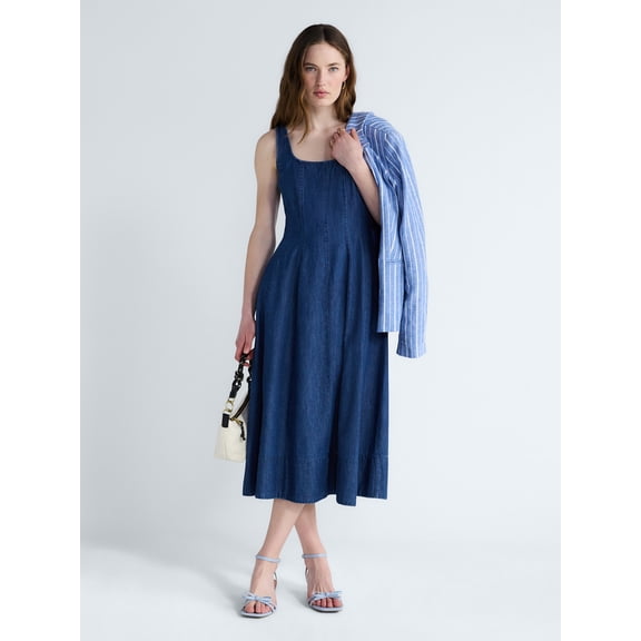 Free Assembly Womans Sleeveless Square Neck Paneled Midi Dress Size-XS-XXL