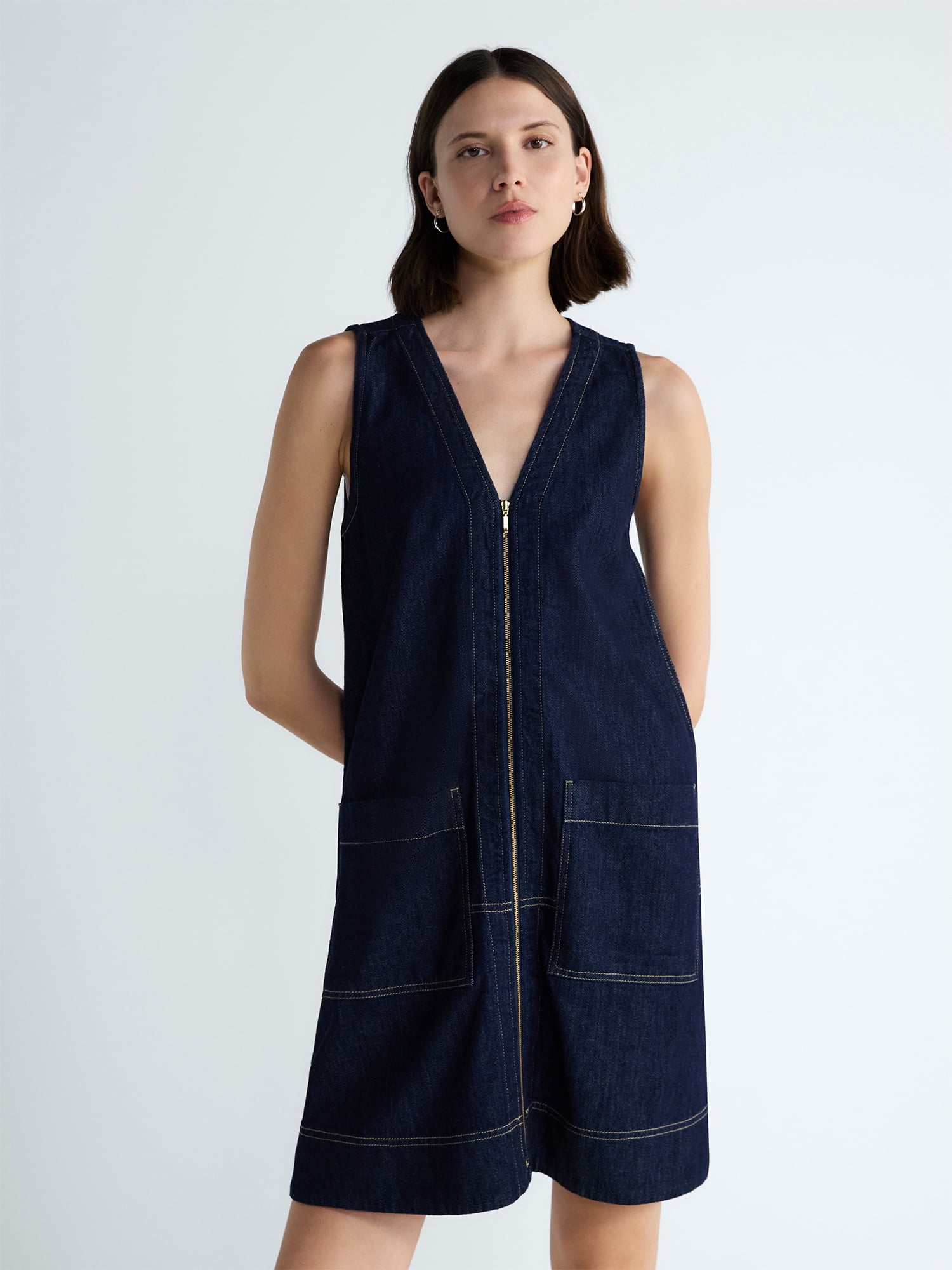 walmart free assembly denim dress Free Assembly Women's and Women's Plus Embroidered Denim Mini Shirtdress  with Belt, Sizes XS-4X