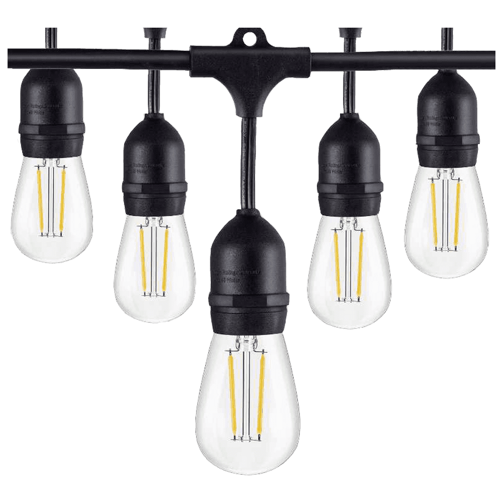 48ft Black Weatherproof LED Bistro String Lights for Outdoor Use