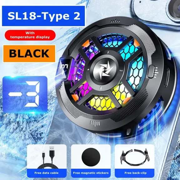 SL18 Mobile Phone Magnetic/Back-Clip 2 In 1 Semiconductor Radiator Cooling Fan RGB Light Game Cooler for IOS Android PUBG LOL