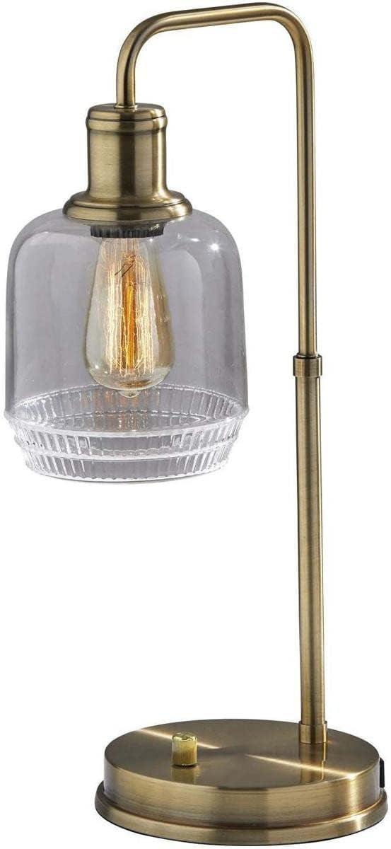 Antique Brass Cylinder Desk Lamp with Clear Glass Shade