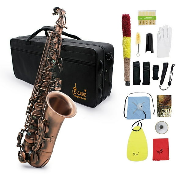 SLADE Saxophone,Carve Pattern With Eb E-flat AltoKey Professional Pattern With Case Bronze Bend Eb Red Bronze E-flat Alto Sax With Case Cloth Key Carve Pattern Moweo