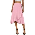 thumbnail image 1 of SLADYGLD Women Lace Up Waist Irregular Ruffle Hem Wrap Midi Skirt, 1 of 5