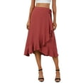thumbnail image 1 of SLADYGLD Women Lace Up Waist Irregular Ruffle Hem Wrap Midi Skirt, 1 of 5