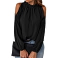 thumbnail image 1 of SLADYGLD Women Ruffle Crew Neck Cold Shoulder Long Sleeve Blouse, 1 of 7