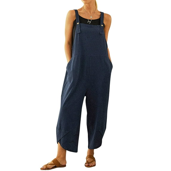SLADYGLO Women Buttons Front Side Pockets Cross-over Curved Hem Jumpsuits
