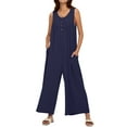 thumbnail image 1 of SLADYGLO Women Crew Neck Buttons Down Side Pockets Ribbed Pleated Wide Leg Jumpsuits, 1 of 7