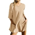 thumbnail image 1 of SLADYGLO Women Crew Neck Half Sleeve Front Pockets Open V Back Rompers, 1 of 5