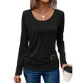 thumbnail image 1 of SLADYGLO Women Crew Neck Long Sleeve Buckle Pleat Waist Top, 1 of 7