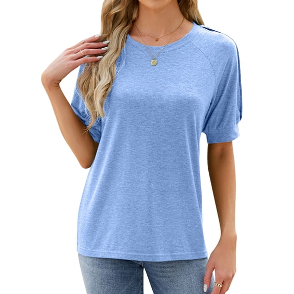 SLADYGLO Women Crew Neck Raglan Short Sleeve Buttons Decorative T-Shirt