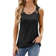 thumbnail image 1 of SLADYGLO Women Crew Neck Sleeveless Circular Shoulder Strap Texted Tank Top, 1 of 7