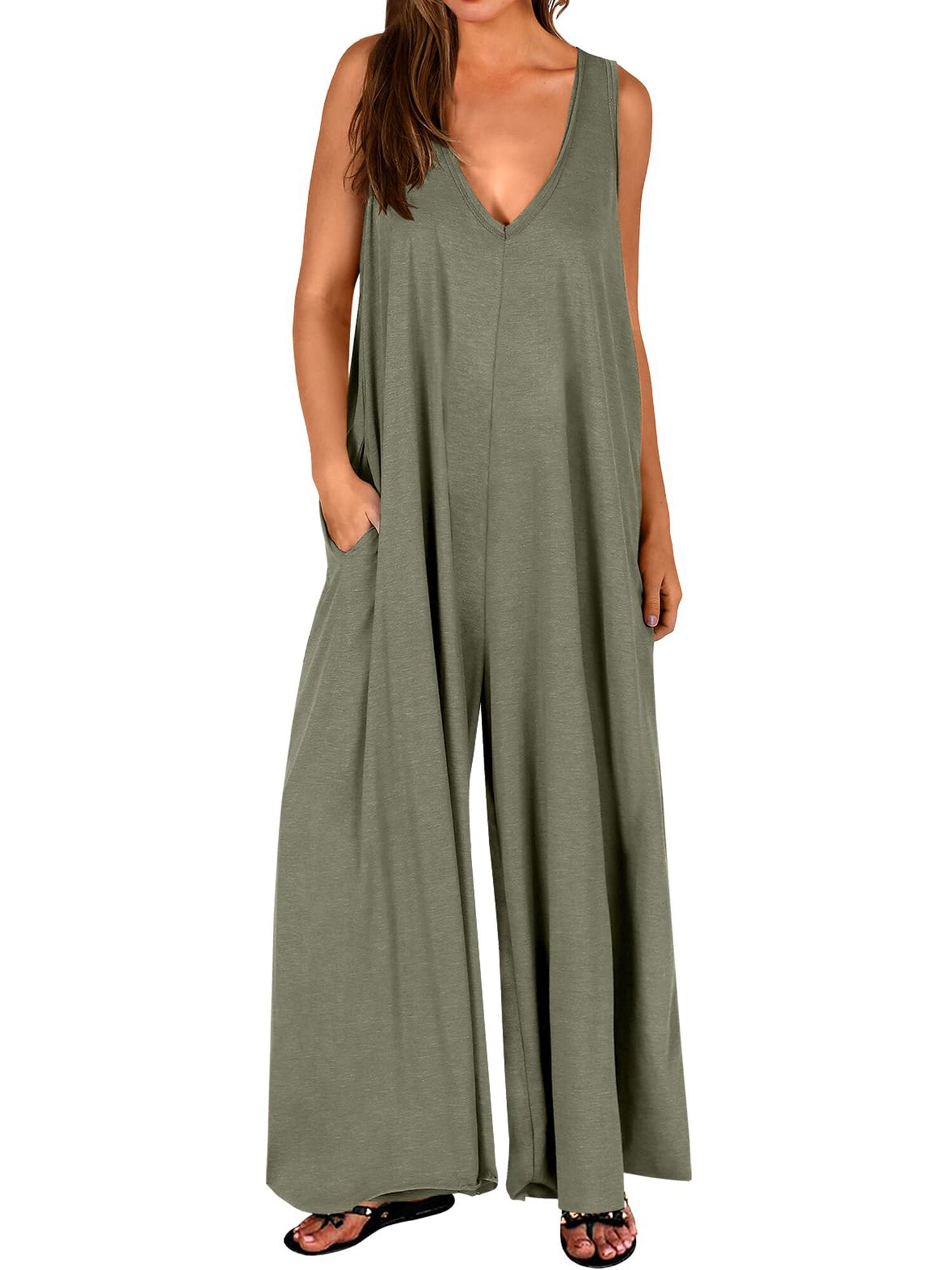 Jumpsuit Deep V Neck Slim Sleeveless Wide Leg backless for women