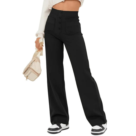 SLADYGLO Women Elastic Waist Front Buttons Down Multi Pockets Leisure Pants